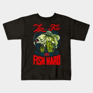 Live Free And Fish Hard Patriotic Fisherman Kids T-Shirt